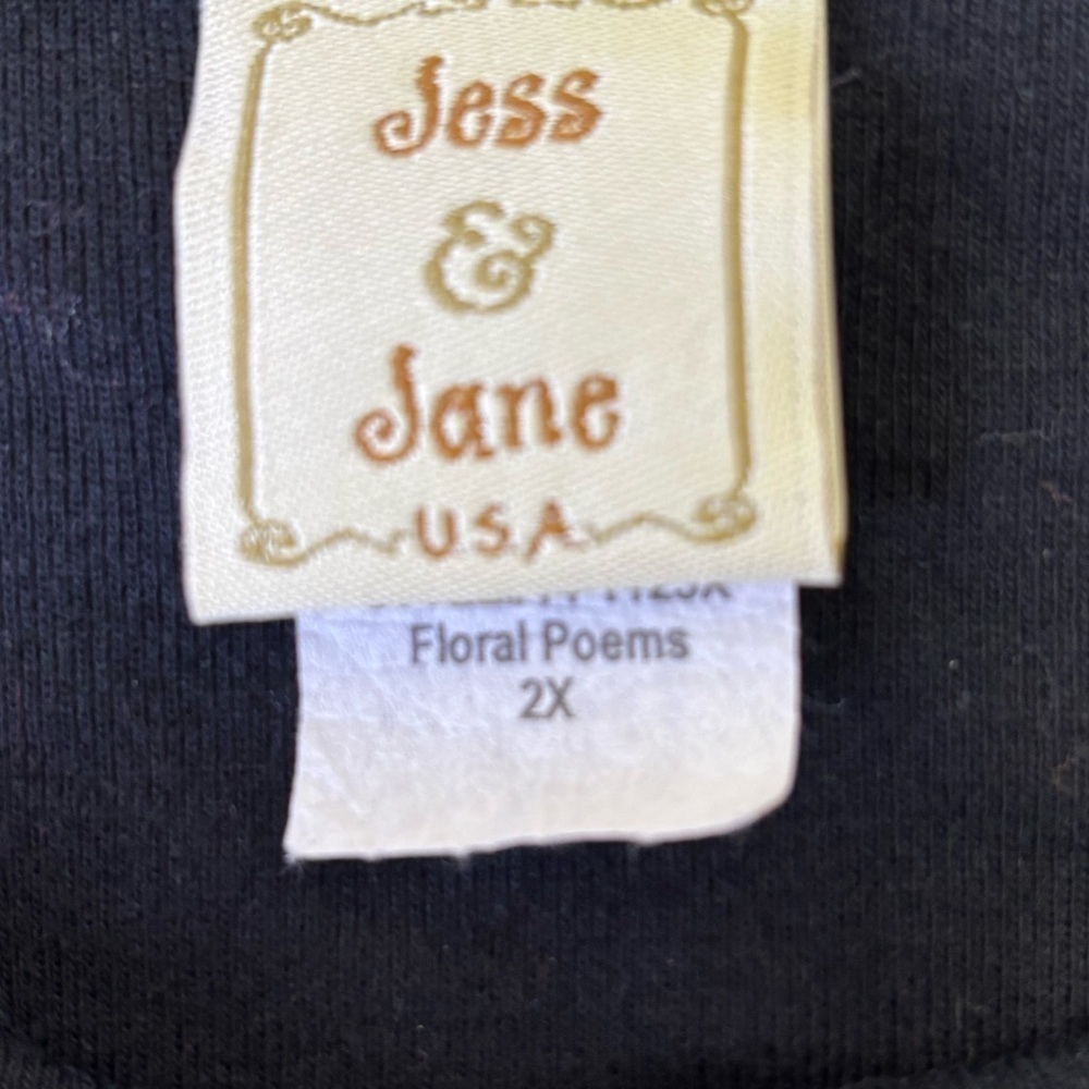 Jess And Jane Vintage Floral Poems Print  with Rhinestones 3/4 Sleeves Size 2X - Picture 7 of 7